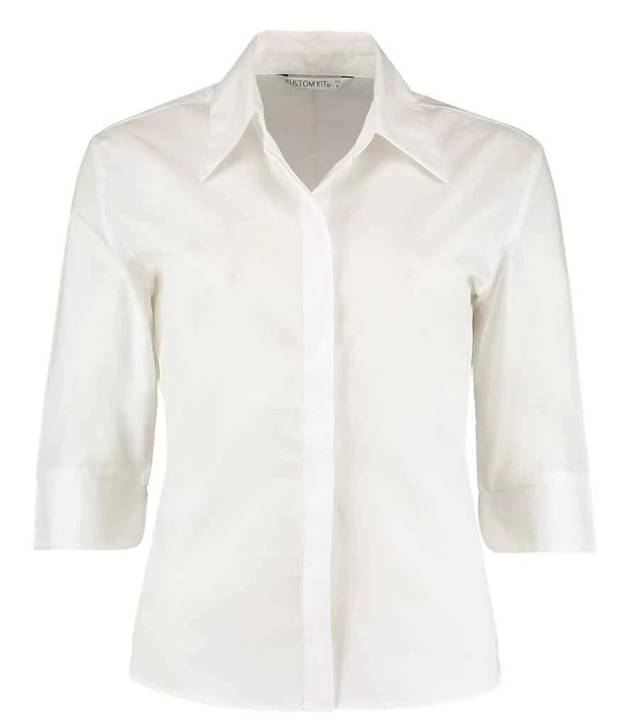 Kustom Kit Tailored Fit 3/4 Sleeve Continental Blouse 5 Kustom Kit Tailored Fit 3/4 Sleeve Continental Blouse - Image 5