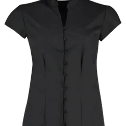 Kustom Kit Tailored Fit Cap Sleeve Mandarin Collar Blouse