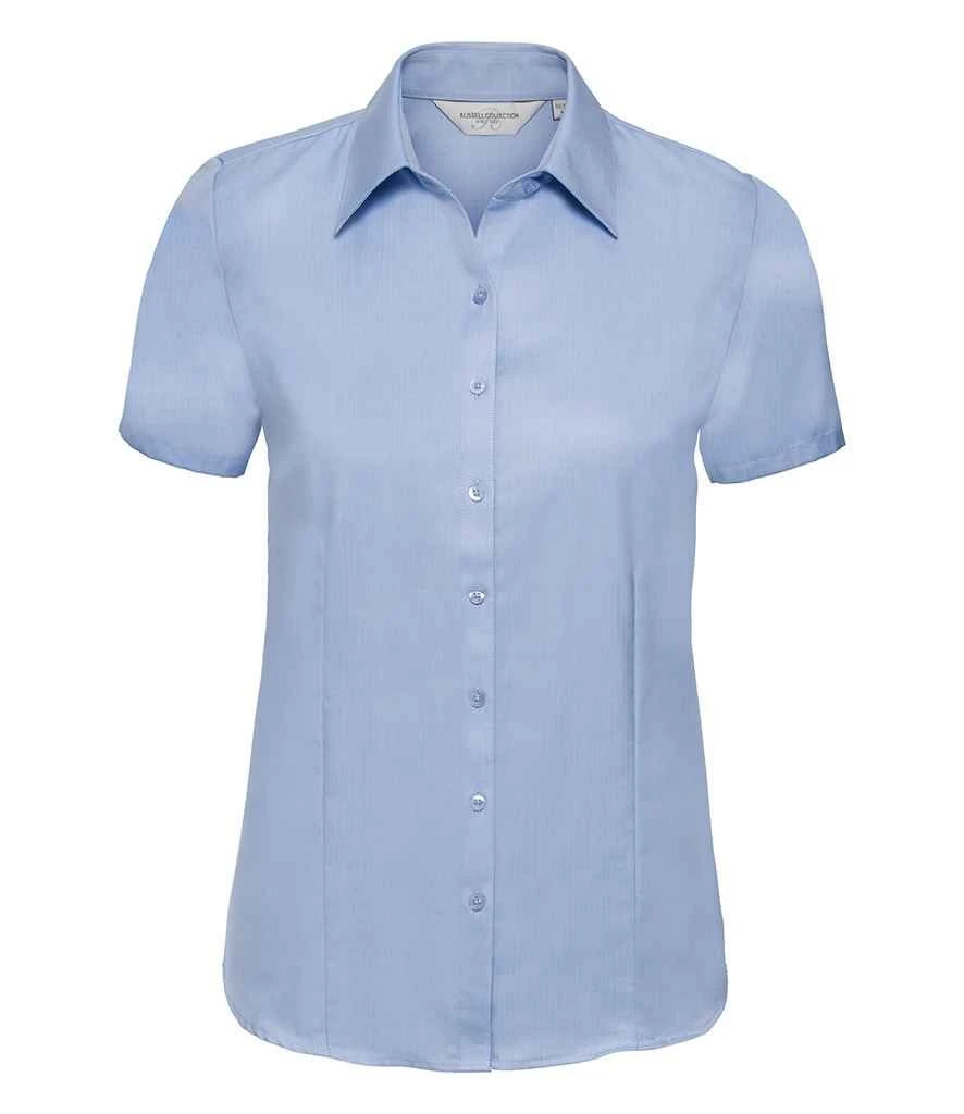 Russell Collection Ladies' Short Sleeve Tailored Herringbone Shirt 5 Russell Collection Ladies' Short Sleeve Tailored Herringbone Shirt - Image 5