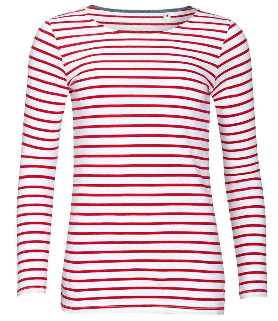 SOL'S Sols Ladies Marine Long Sleeve Striped T Shirt 3 SOL'S Sols Ladies Marine Long Sleeve Striped T Shirt - Image 3