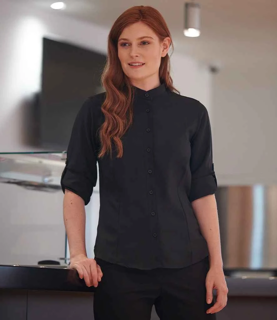 Henbury Ladies Mandarin Roll Sleeve Anti-bac Wicking Shirt 2 Henbury Ladies Mandarin Roll Sleeve Anti-bac Wicking Shirt - Image 2