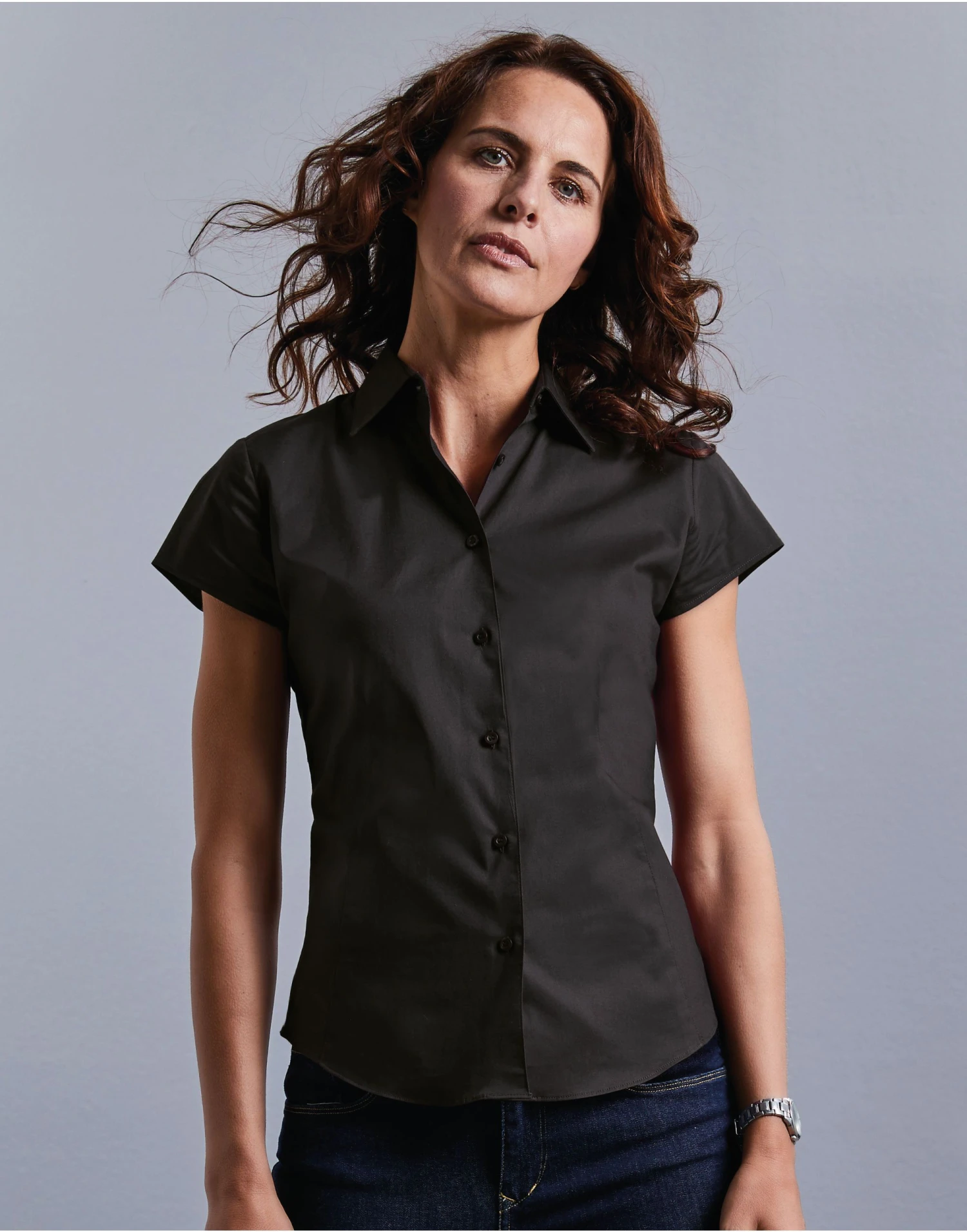 Russell Collection Ladies' Short Sleeve Fitted Stretch Shirt 6 Russell Collection Ladies' Short Sleeve Fitted Stretch Shirt - Image 6