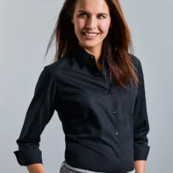 Russell Collection Ladies' Long Sleeve Classic Pure Cotton Poplin Shirt -Sol's Clothing Store 96c2b6bebac611c8ad729b740fe34d5d779a8e370d949aa38e2c89af3c320996