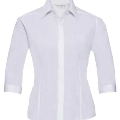 Russell Collection Ladies' 3/4 Sleeve Fitted Polycotton Poplin Shirt -Sol's Clothing Store bab2eff23bd610654f18adf154e691825ea5908fbec68443b594b430b31a5524