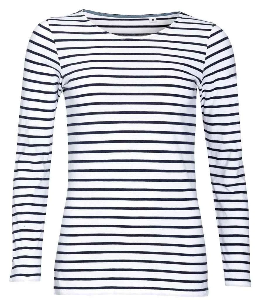 SOL'S Sols Ladies Marine Long Sleeve Striped T Shirt 1 SOL'S Sols Ladies Marine Long Sleeve Striped T Shirt