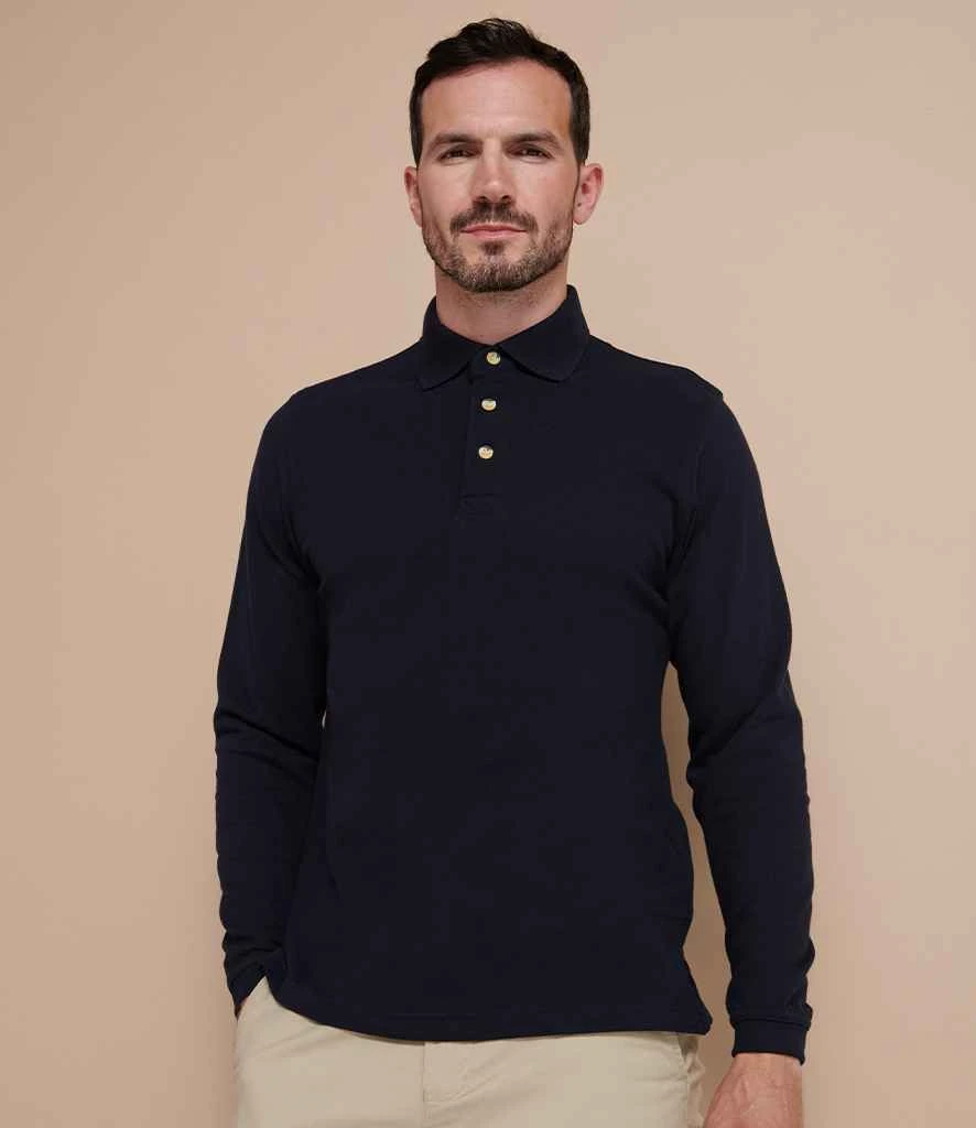 Henbury Long Sleeve Cotton Piqué Polo Shirt 2 Henbury Long Sleeve Cotton Piqué Polo Shirt - Image 2
