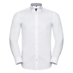 Russell Collection Mens Long Sleeve Tailored Contrast Herringbone Shirt 